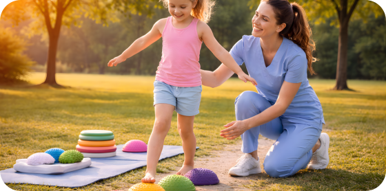 Child foot development and pediatric rehabilitation session